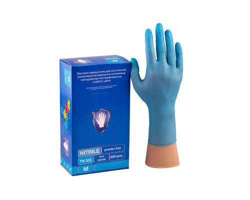 Перчатки нитриловые неопудренные голубой M (уп 100шт)  - купить в Оренбурге в Упакофф