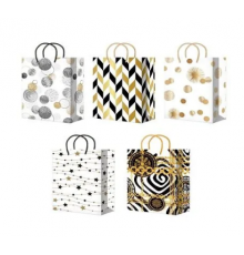 Пакет подарочный 14*20*7 ламинированный микс золото/черный