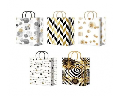 Пакет подарочный 14*20*7 ламинированный микс золото/черный