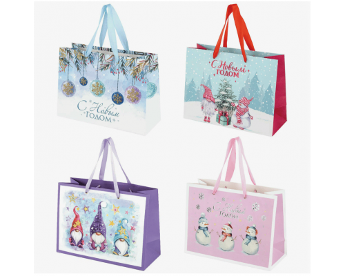 Пакет подарочный бумажный 27*11*20 НГ Микс рисунок в ассортименте