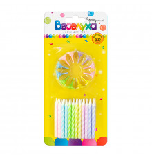 Свечи тортовые 6см 24шт (уп 24шт) Макаронс ассорти с держателями ВЕСЕЛУХА