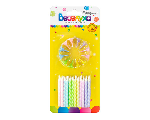 Свечи тортовые 6см 24шт (уп 24шт) Макаронс ассорти с держателями ВЕСЕЛУХА - купить в Оренбурге в Упакофф