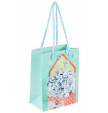 Пакет подарочный 11*6*15 Summer Flowers глиттер голубой