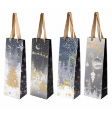 Пакет подарочный под бутылку 13*36*9 НОВЫЙ ГОД с текстильными ручками в ассортименте