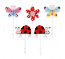 Свечи тортовые фигурные на шпажках Бабочки, божьи коровки в упак 5шт 2,5х3см