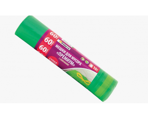 Мешок для мусора ПВД 60л 10шт 25мкм с завязками зеленый рулон PATERA