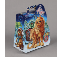 Коробка НГ Лошадка с подарками 163х101х183 800гр