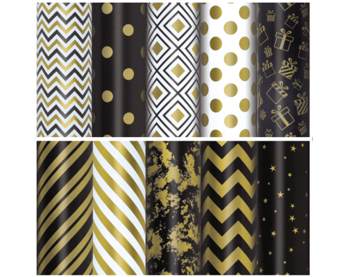 Бумага упаковочная 70*100см Золотая сказка Golden pattern ассорти