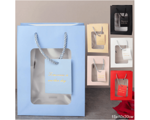 Пакет подарочный бумажный 15*10*20 с окном цвет в ассортименте