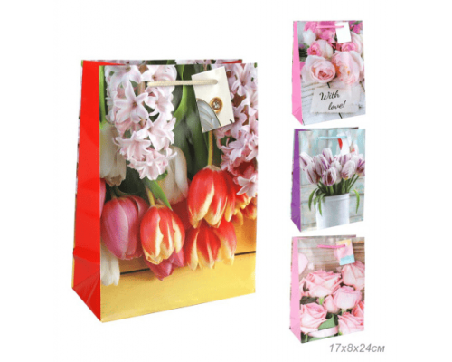 Пакет подарочный бумажный 17*24*8 рисунок микс в ассортименте