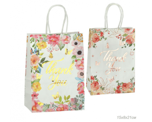 Пакет подарочный бумажный 21*15*8 Цветы рисунок в ассортименте