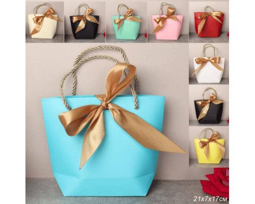Пакет подарочный бумажный 21*17*7 с бантом цвет в ассортименте