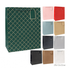 Пакет подарочный бумажный 26*32*12 МИКС тиснение золото цвет в ассортименте