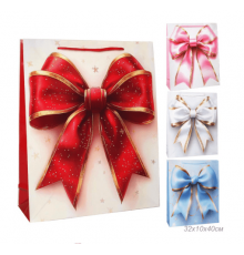 Пакет подарочный бумажный 32*40*10 МИКС БАНТ в ассортименте