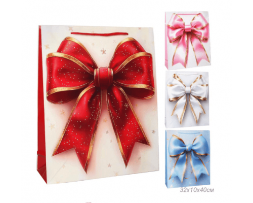 Пакет подарочный бумажный 32*40*10 МИКС БАНТ в ассортименте