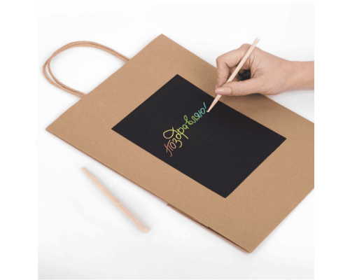 Пакет подарочный 26x13x32 НАБОР скретч-слой+стилус "Kraft Mix"