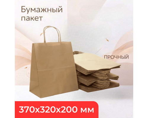 Пакет бумажный с круч. ручками 370*320*200 крафт (кор200шт)