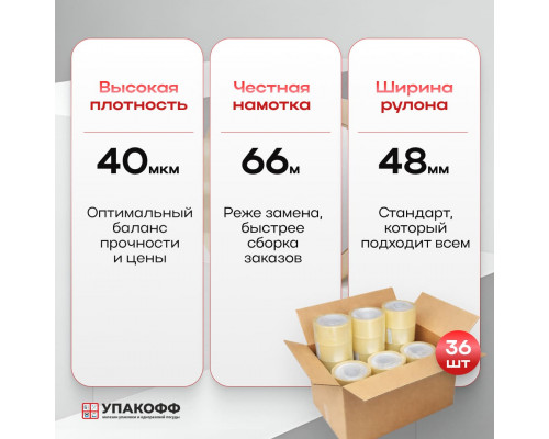 Скотч 48мм*66м 40мкм прозрачный (кор 36шт)
