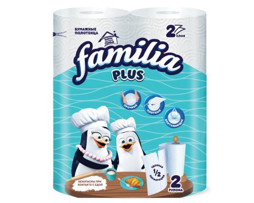 Полотенца бумажные FAMILIA 2шт в упак 2-х слойные белые